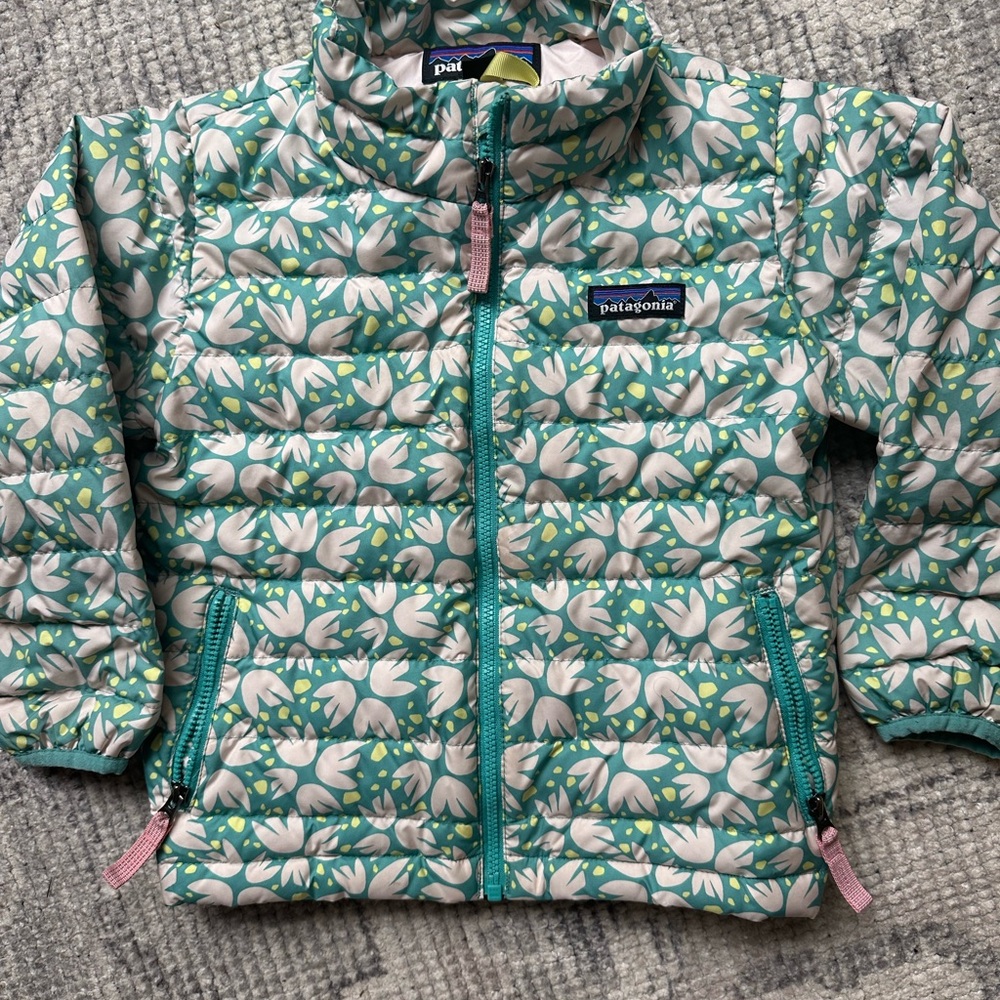 Patagonia Teal and White Floral Nano Puff Jacket